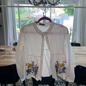 Embroidered button down top